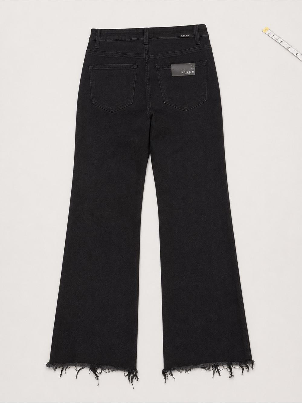 NWT RISEN Black High Rise Raw Hem Front Slit Flare Jeans Size 11/30 | 32” Inseam - Picture 3 of 6